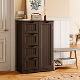 33.5" H Bathroom Floor Storage Cabinet with 4 Drawers and Adjustable Shelf - Dark Brown