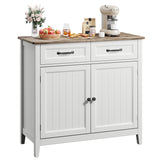 35.4" Kitchen Buffet Sideboard Cabinet, 2 Drawers Farmhouse Coffee Bar Storage Cabinet with Adjustable Shelf - White+Gray