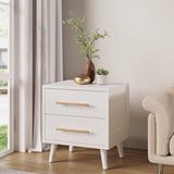 Night Stand 2 Drawer for Bedroom, 20"H Nightstand Bedside Table with Gold Handle, White Nightstand