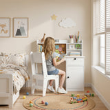 Asofer Kids Study Desk with Drawer and Cabinet, Writing Table with 3 Open Selves & Corkboard for Notes, White