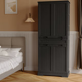 64" Tall Kitchen Pantry, Farmhouse Storage Cabinet, Organizer, Drawer and Adjustable Shelves for Kitchen, Dining Room, Bathroom - Brown