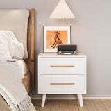 Asofer Nightstand, Modern Bedside Table with 2 Drawer Dresser, Small Wood Night Table for Bedroom, White