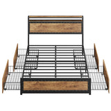 Full Bed Frame with 4 Storage Drawers and 2-Tier Headboard - Retro