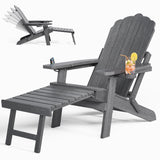 Asofer Adirondack Chair with Retractable Ottoman, Outdoor Folding Chair for Patio Garden Fire Pit, Gray