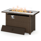 Asofer 45" Propane Gas Fire Pit Table with Glass Rock, Waterproof Cover & PE Rattan, Outdoor Patio Firepit for Backyard, Garden, Party, Dark Brown