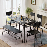 30" H Dining Table Set for 6 with Storage Rack for Home - Black