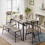 46'' Modern Dining Table Set for 6 with 4 Chairs and Bench - Gray