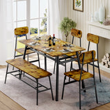 46" Modern Dining Table Set for 6 with 4 Chairs and Bench - Retro