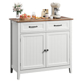 35.4" Kitchen Buffet Sideboard Cabinet, 2 Drawers Farmhouse Coffee Bar Storage Cabinet with Adjustable Shelf - White+Retro