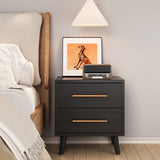 Asofer 2-Drawer White Nightstand with 2 Metal Handle ,4 Solid Wood Leg, for Bedroom and Living Room