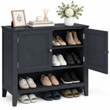 Asofer Shoe Storage Cabinet with Doors, 3-Tier Farmhouse Shoe Organizer with Height-Adjustable Shelves, Wood Top Entryway Cabinet for Hallway, Closet, Living Room, Black
