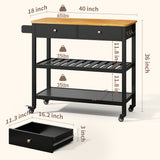 Kitchen Utility Cart with Drawer and Shelves for Home - Black