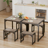 Asofer Dining Table Set for 2, Wooden Kitchen Table with 2 Benches for Small Space, Breakfast Nook, Apartment, Black