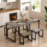 Asofer Dining Table Set for 2, Wooden Kitchen Table with 2 Benches for Small Space, Breakfast Nook, Apartment, Black