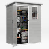 5.1' x 3.2' Plastic Outdoor Shed, All-Weather Resin Large Storage Sheds with Spacious Window & Lockable Door for Patio, Backyard, Garden, Patio, Lawn - Gray