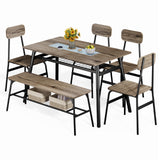 46'' Modern Dining Table Set for 6 with 4 Chairs and Bench - Gray