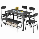 46''  Modern Dining Table Set for 6 with 4 Chairs and Bench - Black