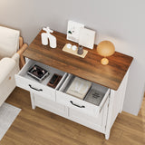 Asofer White Dresser Cabinet with Retro Solid Countertop, for Bedrooms, Living Room, Cloakroom