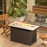 Asofer 45" Propane Gas Fire Pit Table with Glass Rock, Waterproof Cover & PE Rattan, Outdoor Patio Firepit for Backyard, Garden, Party, Dark Brown