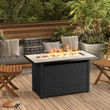 Asofer 45" Propane Gas Fire Pit Table with Glass Rock, Waterproof Cover & PE Rattan, Outdoor Patio Firepit for Backyard, Garden, Party, Black