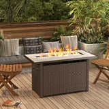 Asofer 45" Propane Gas Fire Pit Table with Glass Rock, Waterproof Cover & PE Rattan, Outdoor Patio Firepit for Backyard, Garden, Party, Dark Brown