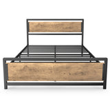 Queen Size Metal Platform Bed Frame with Square Frame Wooden Headboard&amp;Footboard ,Brown