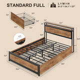 Full Bed Frame with 4 Storage Drawers and 2-Tier Headboard - Retro