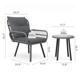 3-Piece Patio Furniture Set, Patio Bistro Set with Outdoor Table and Chairs For Garden, Balcony, Poolside - Grey