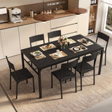 Asofer Dining Table Set for 6 with Chairs, 7-Piece Kitchen Table Set for Apartment, Dining Room, Black