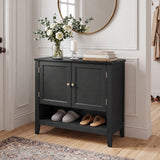 Asofer Shoe Storage Cabinet with Doors, 3-Tier Farmhouse Shoe Organizer with Height-Adjustable Shelves, Wood Top Entryway Cabinet for Hallway, Closet, Living Room, Black