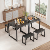 Asofer Dining Table Set for 2, Wooden Kitchen Table with 2 Benches for Small Space, Breakfast Nook, Apartment, Black