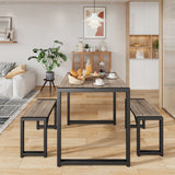 Asofer Dining Table Set for 2, Wooden Kitchen Table with 2 Benches for Small Space, Breakfast Nook, Apartment, Black