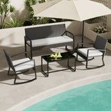 Asofer 4-Piece Outdoor Patio Furniture Set with Glass Table, 2 All-Weather Rattan Rocking Chair for Poolside, Porch