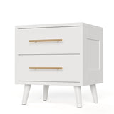 Night Stand 2 Drawer for Bedroom, 20"H Nightstand Bedside Table with Gold Handle, White Nightstand