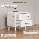 Noelse Nightstand, Bedside Table with 2 Large Storage Drawers and Metal Handles, Modern Night Stand for Bedroom, Living Room, White