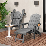 Asofer Adirondack Chair with Retractable Ottoman, Outdoor Folding Chair for Patio Garden Fire Pit, Gray