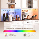 Asofer Kitchen Pantry Cabinet, Tall Storage Cabinet with Charging Station, LED Light, Microwave Stand, Farmhouse Hutch for Dining Room, White