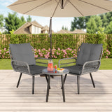 Asofer 3-PCS Outdoor Patio Furniture Set, Wicker Bistro Conversation Set with Cushion for Backyard, Poolside, Deck, Porch, Gray