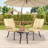 Asofer 3-PCS Outdoor Patio Furniture Set, Wicker Bistro Conversation Set with Cushion for Backyard, Poolside, Deck, Porch, Beige