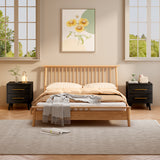 Noelse 3-Piece Bedroom Furniture Set, Full Size Bed Frame with Upholstered Headboard & 2 Nightstands, Under Bed Storage, Noise-Free, Gray and Black