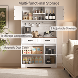 Asofer Kitchen Pantry Cabinet, Tall Storage Cabinet with Charging Station, LED Light, Microwave Stand, Farmhouse Hutch for Dining Room, White