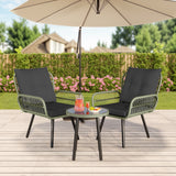 Asofer 3-PCS Outdoor Patio Furniture Set, Wicker Bistro Conversation Set with Cushion for Backyard, Poolside, Deck, Porch, Black