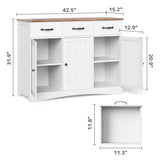 Asofer 42" White Dresser Cabinet with 3 Door & 3 Drawer, for Bedroom, Cloakroom, Retro Countertop