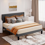 Queen Size Bed Frame, Upholstered Platform Bed Frame with Sturdy Metal Frame, Modern Wingback Headboard - Dark Gray