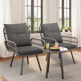 Noelse 3 Piece Wicker Patio Bistro Set, Outdoor All-Weather Rattan Furniture with 2 Chairs and Glass Table, Perfect for Balcony, Porch, Backyard, Poolside, Gray