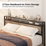 Full Bed Frame with 4 Storage Drawers and 2-Tier Headboard - Gray