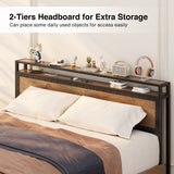 Full Bed Frame with 4 Storage Drawers and 2-Tier Headboard - Retro