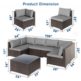 Asofer 7-Piece Outdoor Patio Furniture Set, Conversation Sectional Sofa with Cushion , Glass table,for Porch, Poolside,Gray