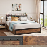 Full Bed Frame with 4 Storage Drawers and 2-Tier Headboard - Retro