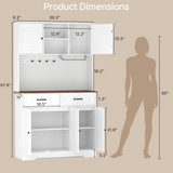 Asofer Kitchen Pantry Cabinet, Tall Storage Cabinet with Charging Station, LED Light, Microwave Stand, Farmhouse Hutch for Dining Room, White